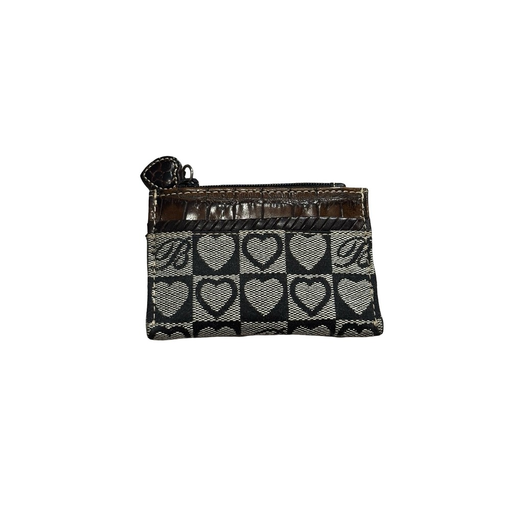 Vintage Brighton Heart Monogram Coin Purse Black White Croc Leather Trim Small